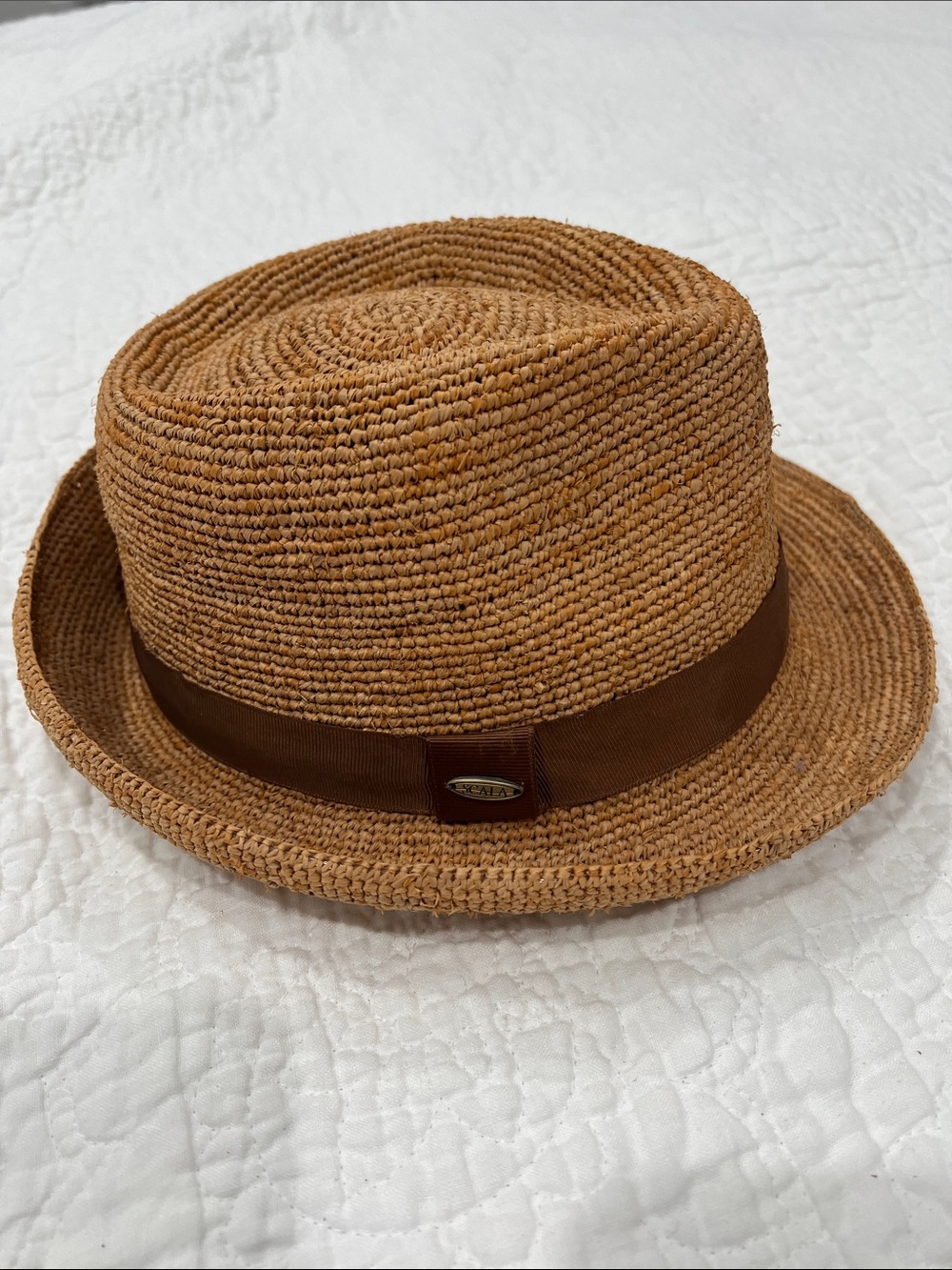 Scala Brown Straw Fedora Hat with Brown Band